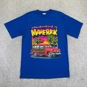VTG 90s Surf Maverick T-Shirt Kids Sz XL Blue Car Graphic Vibrant Single Stitch